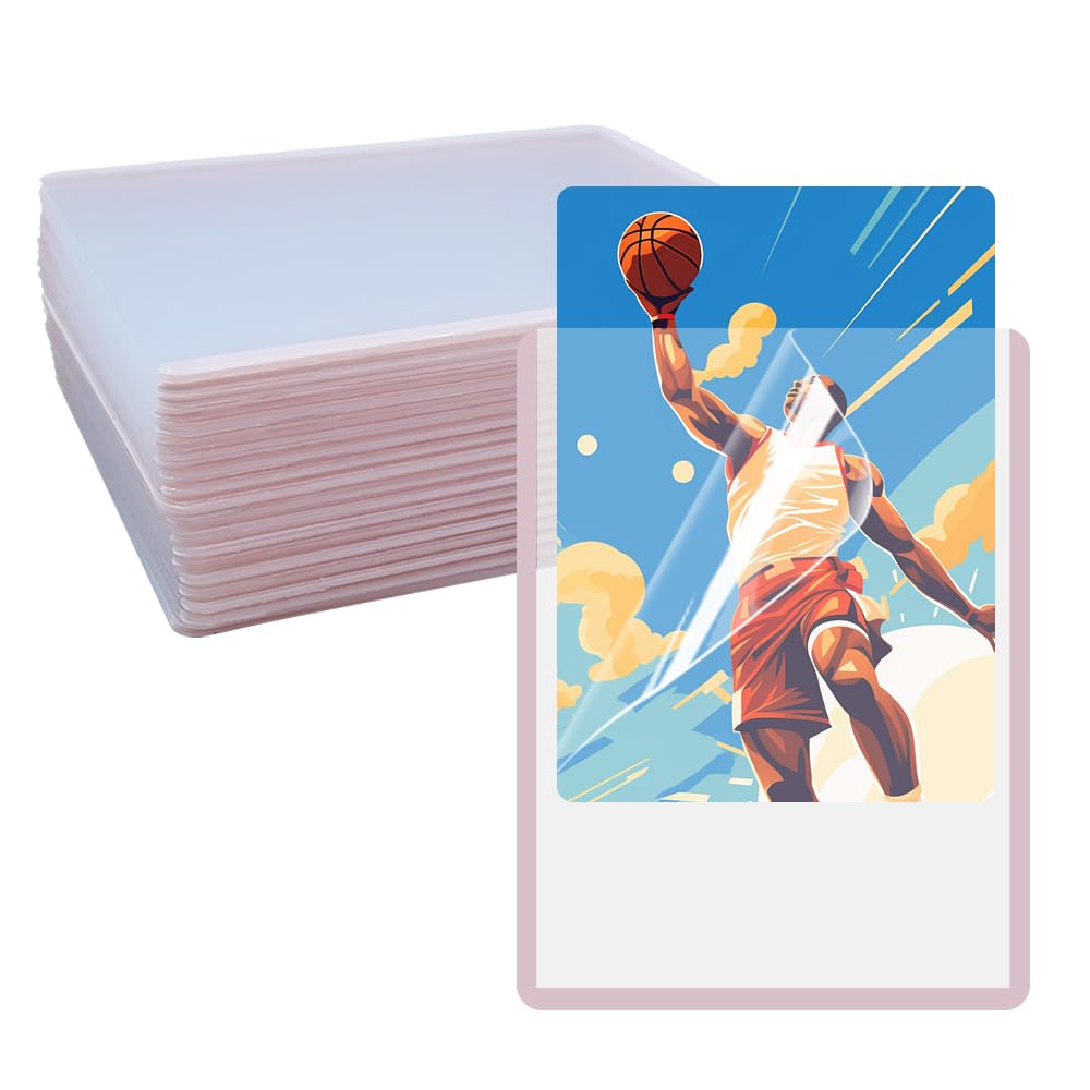 HLIWS Clear Toploaders-20 pcs 76 * 102mm Clear Hard Card Sleeves with Protective Film,for Game/Baseball/Basketball/Photo Card Collection(Pink Border)