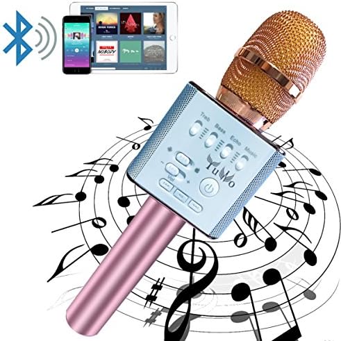 Handheld Wireless Karaoke Microphone, YUWO Mini Bluetooth Handheld Speaker, Portable Stereo Player for Music Playing, Mini Home KTV Karaoke for Apple, Iphone, Android Smartphone or PC. (ROSEGOLD)