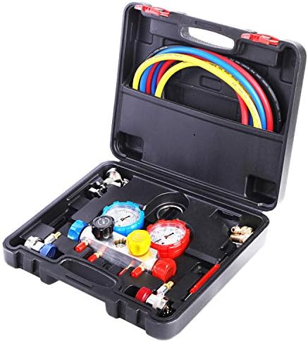 Freon Leak Detector ADAFIRST AC Manifold Gauge Set, 3 Way Car HVAC R134a R404a Refrigerant Charging Tool 3-way AC Gauge With Hoses - View #3