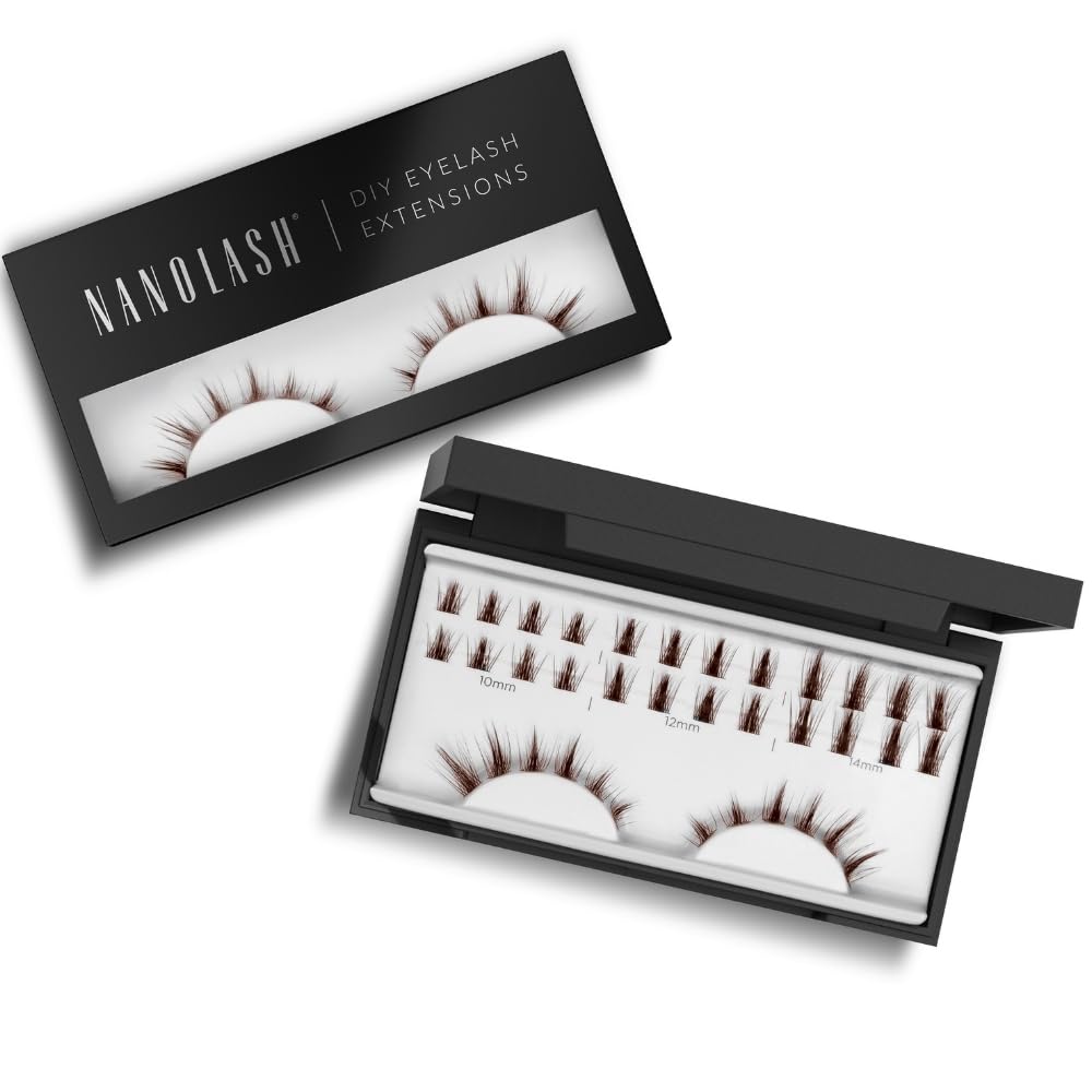 Nanolash DIY Eyelash Extensions 36 pcs - cluster lashes DIY, cluster false eyelashes for lash extensions at home, individual cluster lashes (Brown, FLIRTY)