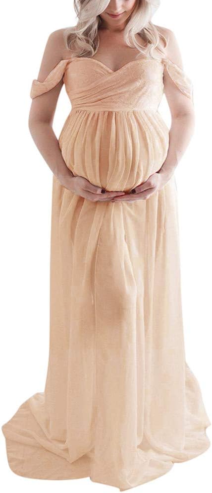 Maternity Photography Props Dress, MITIY Fancy Pregnancy Gown for Baby Shower Photo Shoot (L, Orange)