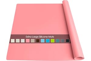 QPIX DIGITAL Extra Large Silicone Table Mat, Silicone Mat for Crafts Kids Dinner Placemat Desk Countertop Protector Heat Resistant Baking Mat Reusable Dough Rolling Pad Fondant Mat, Pink (23.62x15.75 inches)
