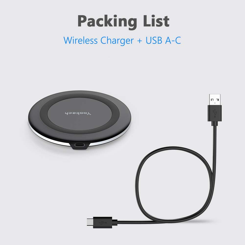 Yootech Wireless Charger,Qi-Certified 10W Max Fast Wireless Charging Pad Compatible with iPhone SE 2020/11/11 Pro/11 Pro Max/XR/XS/X/8,Samsung Galaxy S20/Note 10/S10/S9,AirPods Pro(No AC Adapter)
