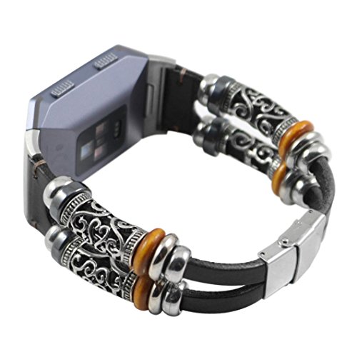 Lisin Replacement Leather Wristband Band Strap Bracelet For Fitbit Ionic (Black) - Thumbnail 5
