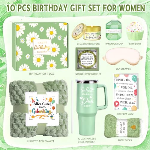 Birthday Gift for Women, Relaxation Spa Gift Set, Women's Birthday with 40 oz Stainless Steel Wine Cup & Cuddly Blanket, 18, 30, 40, 50, 60, 70 for Girlfriend, Sister, Mum, Daughter, Wife, Grandma