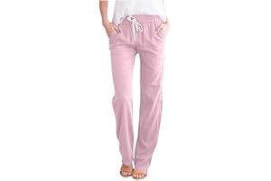 SMIDOW Womens Cotton Linen Pants Casual Drawstring Elastic High Waist Straight Leg Pants Loose Comfy Trousers with Pockets