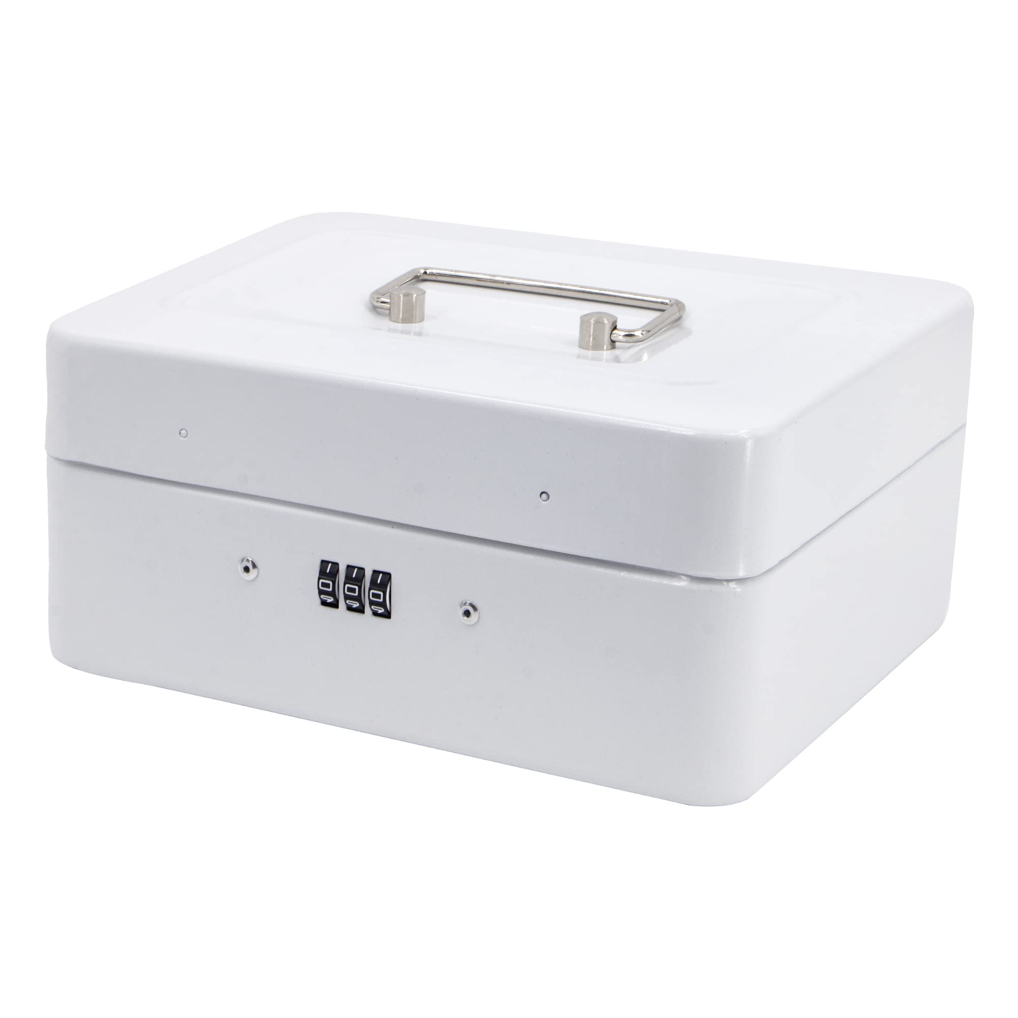 Time to Sparkle 8 inch Small Security Lock Box with Coin Tray Metal Material with Stainless Steel Handle 20 * 16 * 9.5cm White