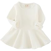 Csbks Toddler Baby Girls Long Sleeve Cotton Dress Solid Ruffle Tops