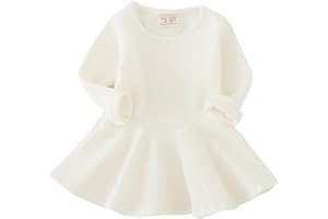 Csbks Toddler Baby Girls Long Sleeve Cotton Dress Solid Ruffle Peplum Tops