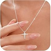 FUNYCHEN 925 Sterling Silver Cross Necklaces for Women 14K Gold Plated Non Tarnish Dainty Cubic Zirconia Pendant Necklace for Mom Trendy Simple Cross Charm Chain Wedding Valentine's Day Jewelry Gifts