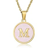 Gold Initial Necklace for Women Mother-of-Pearl Inlaid Pendant Necklace 18K Gold Plated Nature Shell Letter Necklace A-Z Pendant Choker Necklace Birthday Valentine's Day Gift for Her