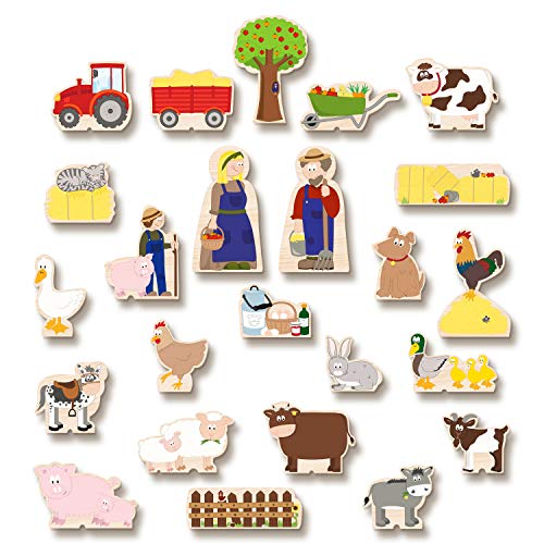yoamo Bauernhof für Kinder inkl. Adventskalender mit 24 Holzfiguren, hochwertigem Spielkoffer und weihnachtlicher Tier-Geschichte, Mehrfarbig, 27-teilig (1 Set) – Bild 4