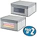 mDesign Soft Stackable Fabric Closet Storage Organizer Holder Box - Clear Window, Attached Lid, for Child/Kids Room, Nursery - Textured Print - Small, 2 Pack - Gray