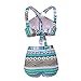 High Waisted Floral Bikini Front Cross Blue Tribal Plus Size Swimwear-KJX005-BE1