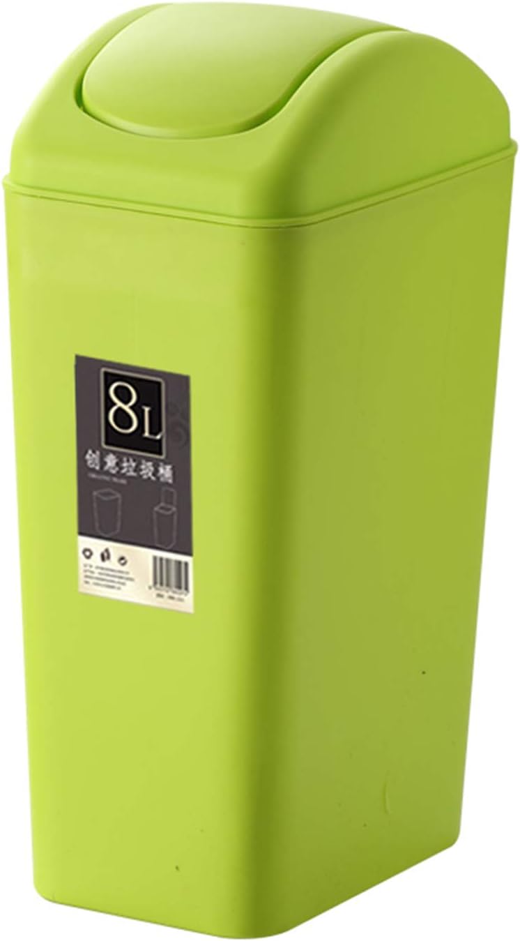 BiyAN9mz 8 Liter/2 Gallon Compact Plastic Bathroom Trash Can, Small Garbage Can Swing Lid, Office Waste Bins (Green)