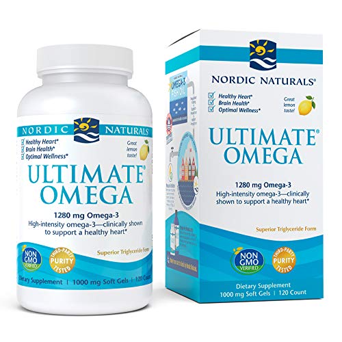 Nordic Naturals, Ultimate Omega, Fish Oil Supplement with Omega-3 DHA and EPA, Supports Heart Health and Brain Development, Burpless Lemon Flavor, (60 servings) 120 soft gels