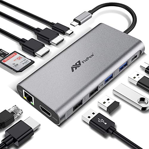 USB C Hub Laptop Docking Station - 12 in 1 Dongle with Triple 4K HDMI, PD Charging, Gigabit Ethernet, USB 3.0 Type C Port, 4USB Ports, SD/TF Card Reader Compatible for Macbook Pro More USB-C devices - Thumbnail 7