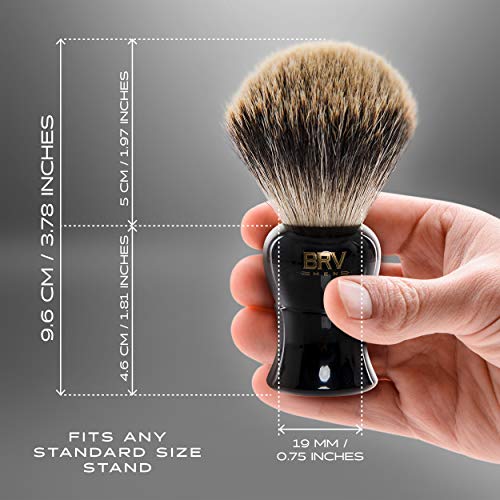 BRV MEN Shaving Brush - Pure Badger Hair - Badger Brush - Rich Lather - Shave Brush - Use with Double-Edge Safety, Straight Razor or Shaving Bowl - Genuine Badger Bristles - 19mm knots - Black - Thumbnail 6