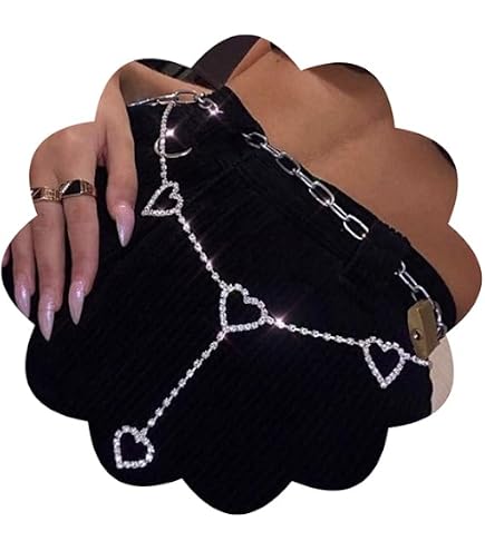 Amazon.com: Jumwrit Rhinestone Heart Waist Chain Bling Body  display picture 2