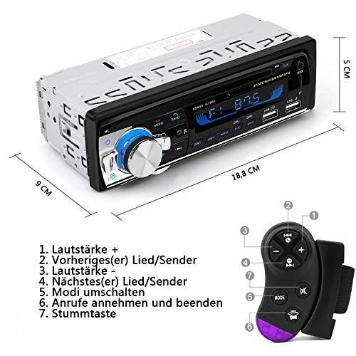 Autoradio Peugeot 206 Kompatibel Mit Lenkradfernbedienung Autoradio mit Bluetooth Freisprecheinrichtung und Lenkrad-Fernbedienung