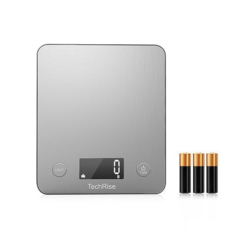 Digital Kitchen Scale, TechRise Food Scale, Satiness Steel Weighing Scale with LCD Display and Tare Function, Easy to Clean, Multifunctional Electric Baking Scale for cooking/baking (Grey)