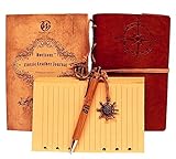 Classic Refillable Writing Journal (Naval Compass Embossing) - Vintage Leather (PU) Design- Includes Extra Paper (Lined) & Bamboo Pen