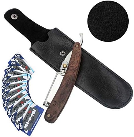 Ciaoed Straight Razor Shaving Swing Lock Razor Kit with 10*Double Edge Razor Blades for Men/Professional Barber,with Travel Pouch,Gifts for Men Male Grooming Present (Wine Red Wooden Handle)