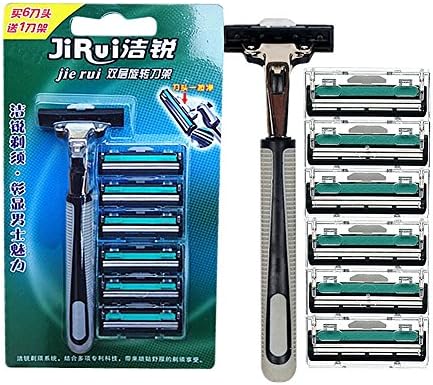 Razor Blades , Aoohe 6 pcs Replacement Manual Razor Blades+ 1 Razor Handle Men's Shaving Razor Blades Standard