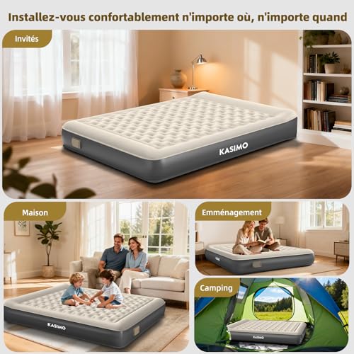 KASIMO 2 Person Inflatable Mattress, Built-in Wireless Electric Pump, TPU Material Inflatable Mattress, Quick Inflating 3 Min, Inflatable Bed 150 x 190 x 22 cm for Camping and Guests