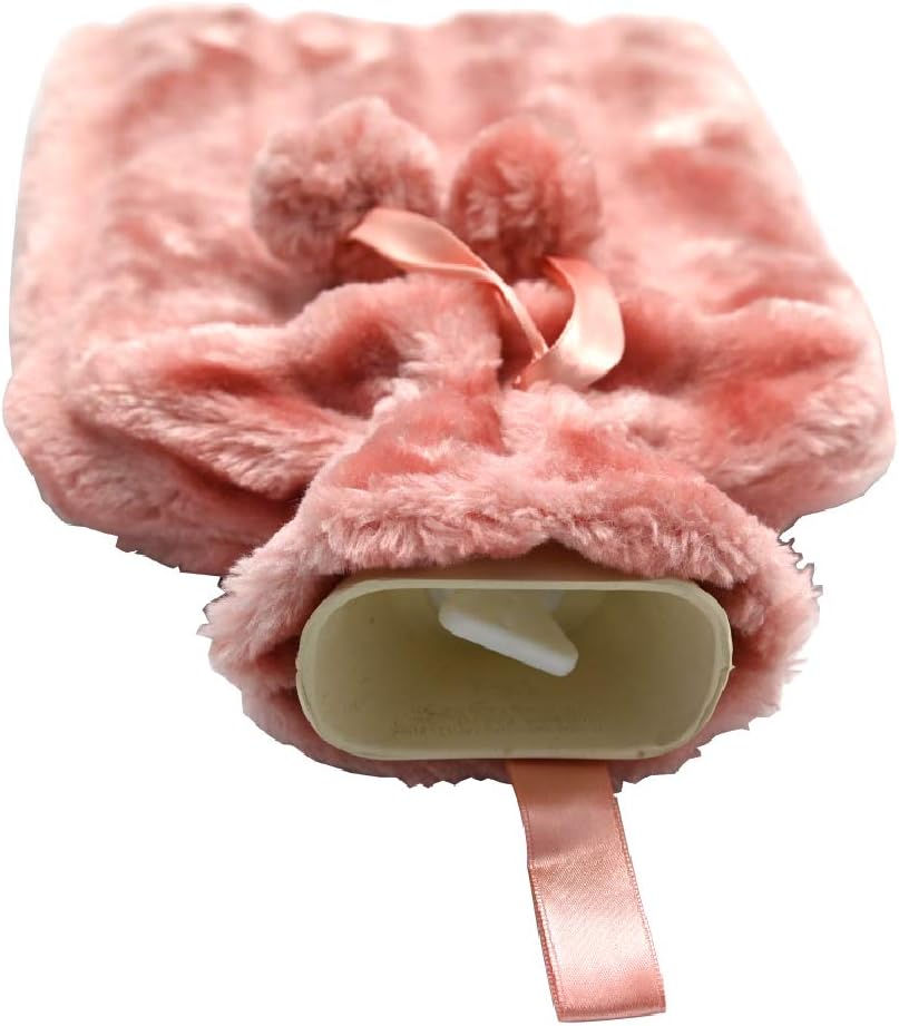 Ram® Large Cosy 2L Litre Rubber Hot Water Bottle with Faux Fluffy Cover Pink - Image 4