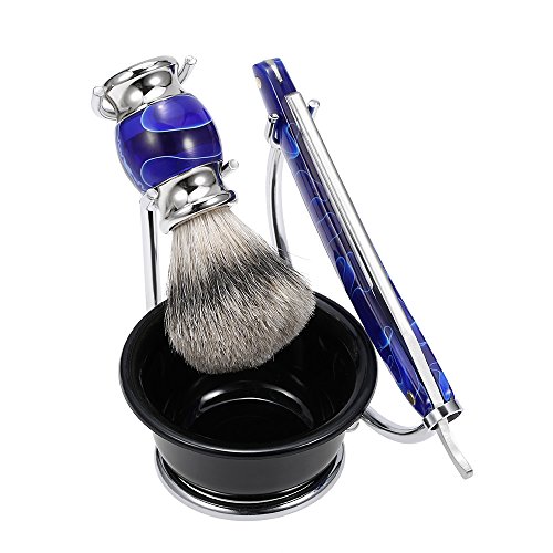 Anself 4 In 1 Facial Shaving Set Shaving Holder + Straight Razor + Soap Bowl + Blaireau Brush