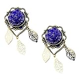Blue Sparkle Rose Leaf Dangle Plug 0G Pair