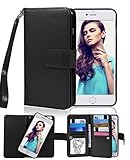 iPhone 6 Plus Case, Crosspace Flip Wallet Case Premium PU Leather 2-in-1 Protective Magnetic Shell with Credit Card Holder/Slots and Wrist Lanyard for Apple Iphone 6 Plus 5.5inch (Black)