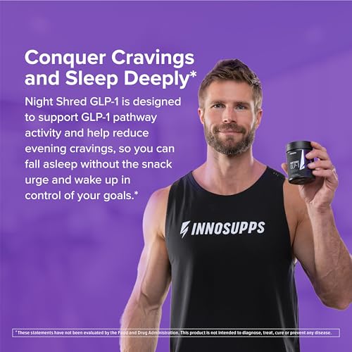 InnoSupps Night Shred GLP-1 Supplement Weight Loss - Night Time Fat Burner - Appetite Suppressant, Sleep & Metabolism Support with Ashwagandha, Akkermansia, Melatonin, GABA - 60 Capsules, 30 Servings