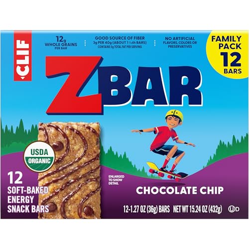 CLIF KID ZBAR – CHOCOLATE CHIP – SOFT BAKED WHOLE GRAIN SNACK BARS – USDA ORGANIC – NON-GMO – PLANT-BASED – 1.27 OZ. (12 PACK)