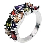 Multi Gemstone Ring Morganite Garnet Amethyst Peridot Promise Wedding Party Ring for Girls Women Size 6 to 10 (7)