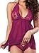 JuicyRose Women's Sexy Lingerie Lace Sleepwear Halter Babydoll V-String Miniskirt (US XS=Tag S, Purple)