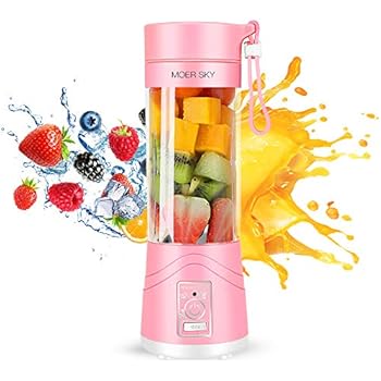 Portable Juicer Blender, Household Fruit Mixer - Six Blades in 3D, 380ml Fruit Mixing Machine with USB Charger Cable for Superb Mixing, USB Juicer Cup by Moer Sky (B), Large