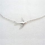 Swallow Bird Necklace / Bird Sideways Necklace / Bird Necklace/ All Sterling Silver, Simple, Everyday Jewelry, Mothers Gift, Best Friends