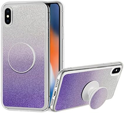 iPhone X Case, iPhone 10 Case, [Sparkling Shine Series] Ultra Slim Glitter Bling Shock Absorbent Case Cover for Apple iPhone X with Pop Up Expanding Stand [Purple]