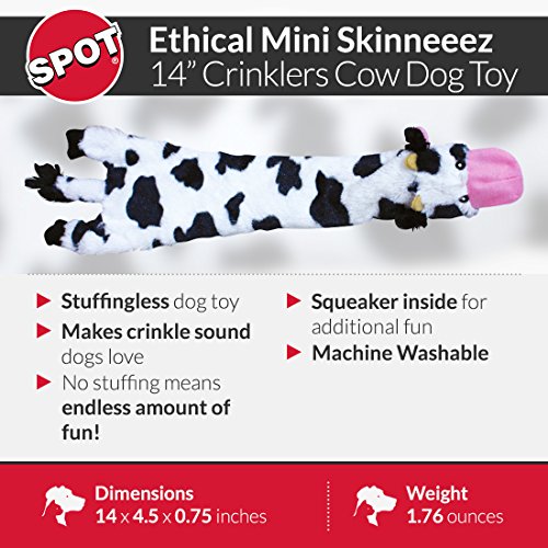 Ethical Pets Skinneeez Crinklers Stuffingless durable Cow squeaker. Dog and cat Toy, 14-Inch