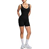 BRXL One Piece Workout Jumpsuit for Women Built in Bra Athletic Rompers U Neck Seamless Compression Short Bodysuit Gym