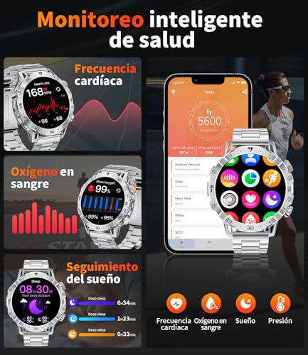 1000 mAh Battery Smart Watch Men, 1.7 Inch Smartwatch Men with Bluetooth Calls, Military LED Flashlight, 100+ Sports Modes, Heart Rate Monitor, Sleep Monitor, IP68 Fitness Watch for Android iOS