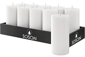 Simply Soson 2x4 inch White Pillar Candles Set of 10, Smooth Texture, Unscented White Candles, Dripless Candles, 2 inch Pillar Candles Ideal as Wedding, Parties, Spas, Dinner, Home Decoration