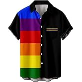 YIQAUMA Men's LGBT Button Down Shirt Gay Pride Shirts Rainbow Flag LGBTQ Ally Gift