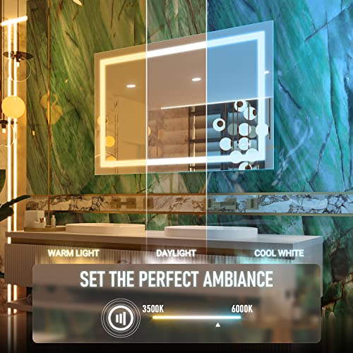 KRISTALLUM Bathroom Mirror with Lights 55x36 Mirror w/ Wireless Switch