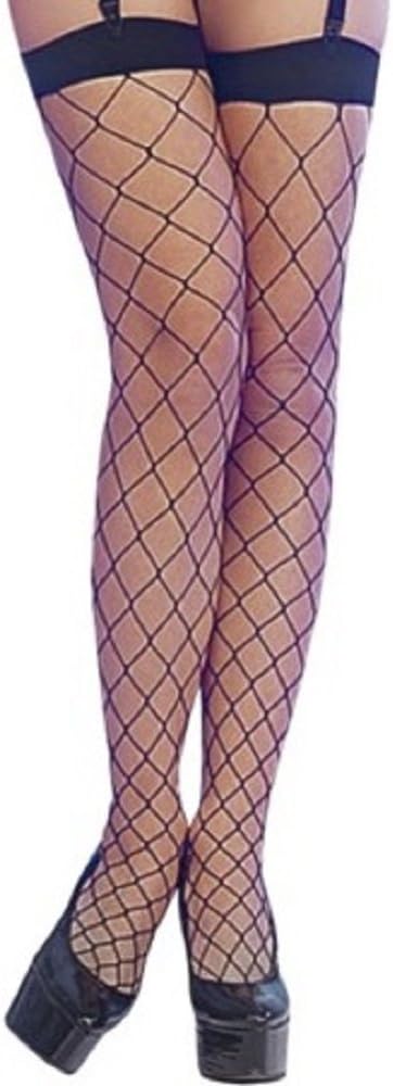 Black Fence Net/Large Fishnet Suspender Stockings