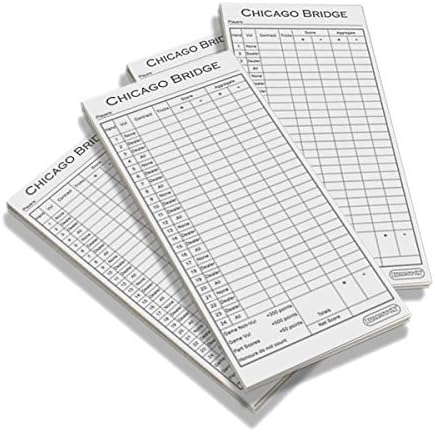 Brimtoy Chicago Bridge Score Pads 4 Pack, Easy to Use to Support Bridge Card Game, 200 Sheets, 50 Pages per Pad