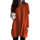 Poetsky Fall Womens Tunic or Tops to Wear with Leggings Long Sleeve Casual Long Shirts Blouses with Pockets