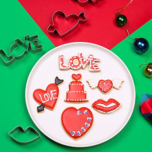 KAISHANE Valentine's Day Cookie Cutter Set 6 Pieces Cake Lip Heart Shapes Cookie Cutters Birthday Wedding Biscuit Fondant Cutters for Baking